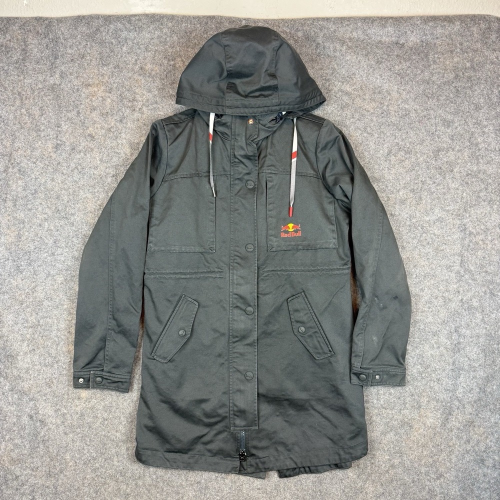 Red Bull Wings Team Collection Womens Medium  Gray Snap Full Zip Hooded Coat